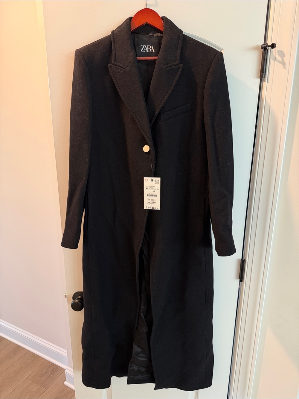 Zara Black Long Single-Button Trench Coat